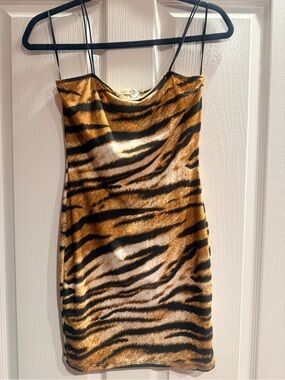 Tiger Print Small Bodycon Slip Dress - Spaghetti Strap
